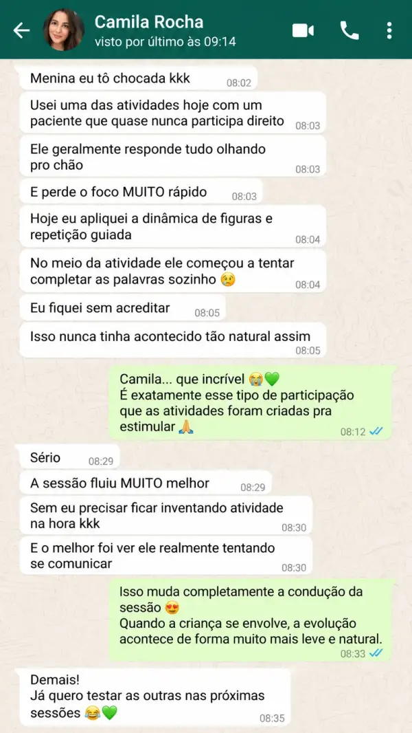 Conversa real de terapeuta ocupacional pelo WhatsApp