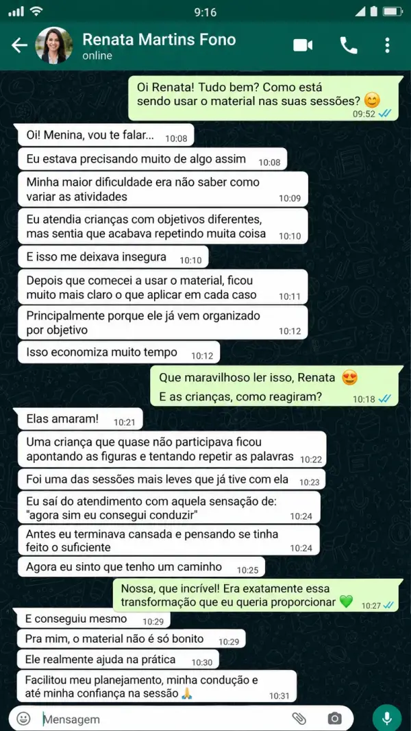 Conversa real de terapeuta ocupacional pelo WhatsApp